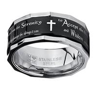 Men's Women's Black Stainless Steel Religious Cross Serenity Prayer Spinner Ring 9MM, Metal, No Gemstone