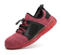 Mens Womens Breathable Lightweight Steel Toe Safety Work Shoes Mesh Lace-ups Slip on Sneakers Walking Footwear Pink 7 UK
