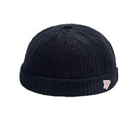 Mens Womens Brimless Hats Docker Cap Beanies Skullcap Retro Rolled Miki Hat 0072-Black