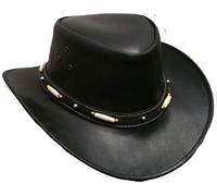 Mens Womens Bush Hat Black Split Leather Cowboy Western Australian Style (UK, Alpha, XXL, Black)