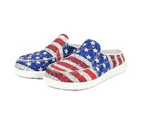 Men's Women's Canvas Shoes with Stars Stripes Soft Loafers Trainers without Laces Summer Lightweight Slip-on Slip-on Tennis Leisure Summer Flat Sole for Party, Holidays and Daily Use, 01 Red, 6 UK