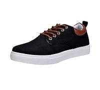 Mens Womens Canvas Trainers Retro Low Top Plimsolls Unisex Casual Board Shoes Flat Lace Up Deck Shoes Contrast Heel Padding Lightweight Summer Walking Footwear for Skate Daily Casual Black