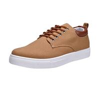 Mens Womens Canvas Trainers Retro Low Top Plimsolls Unisex Casual Board Shoes Flat Lace Up Deck Shoes Contrast Heel Padding Lightweight Summer Walking Footwear for Skate Daily Casual Khaki