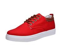 Mens Womens Canvas Trainers Retro Low Top Plimsolls Unisex Casual Board Shoes Flat Lace Up Deck Shoes Contrast Heel Padding Lightweight Summer Walking Footwear for Skate Daily Casual Red