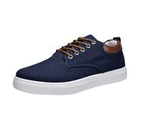 Mens Womens Canvas Trainers Retro Low Top Plimsolls Unisex Casual Board Shoes Flat Lace Up Deck Shoes Contrast Heel Padding Lightweight Summer Walking Footwear for Skate Daily Casual Blue