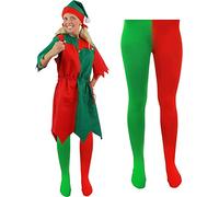 MENS & WOMENS CHEEKY ELF FANCY DRESS COSTUME. CHRISTMAS ELF COSTUME FOR MEN & WOMEN IN RED & GREEN WITH JINGLE BELLS, ELF TIGHTS, AND ELF HAT (LARGE)