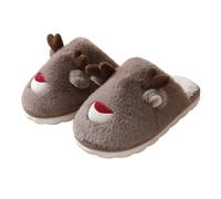 Mens Womens Christmas Slippers Plush Fleece Reindeer Warm Cotton Slip-On House Slippers Non-Slip Soft Fuzzy Winter Indoor Shoes Footwear size 3