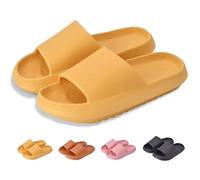 Mens Womens Cloud Slippers Eva Ultra-Soft Thick Soled Toe Flip Flop Summer Bathroom Beach Pool Non Slip Sliders for Unisex Indoor Outdoor Size 7/8 - Yellow