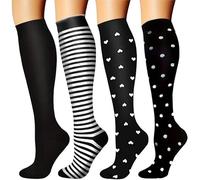 Men's & Women's Compression Socks 4 Pairs, Polyester Elastic Calf Socks With Anti-Friction, Color Matching Patterns, All-Season Running Fitness Leisure Socks(T4pcs,L/XL)