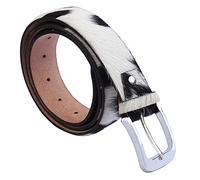 Mens Womens Cow Hair Genuine Leather Belt Silver Pin Buckle Boys Casual Jeans Waist Belt (40-44, Black/White)