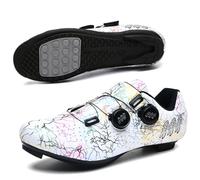 Mens Womens Cycling Shoes - Breathable Indoor Outdoor Bicycle Sneakers, Non-Slip Rubber Sole, No-Lock Flat Pedal Bike Shoes, Comfort Spin Biking Trainers-White||Numeric_5