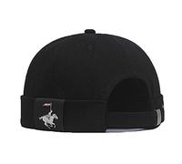 Mens Womens Docker Cap Brimless Hats Beanie Worker Sailor Rolled Cuff Retro Hat with Adjustable, 1022-black, One size