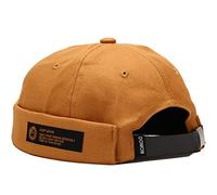 Mens Womens Docker Cap Denim Brimless Hats Beanie Worker Sailor Rolled Cuff Retro with Adjustable Cuff Harbour Lightweight Fisherman Summer Waterproof Brimless Worker Sailor Hat (Camel)
