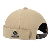 Mens Womens Docker Cap Denim Brimless Hats Beanie Worker Sailor Rolled Cuff Retro with Adjustable Cuff Harbour Lightweight Fisherman Summer Waterproof Brimless Worker Sailor Hat (Maple Leaf - Khaki)