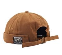 Mens Womens Docker Cap Denim Brimless Hats Beanie Worker Sailor Rolled Cuff Retro with Adjustable Cuff Harbour Lightweight Fisherman Summer Waterproof Brimless Worker Sailor Hat (Denim Camel)