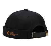 Mens Womens Docker Cap Denim Brimless Hats Beanie Worker Sailor Rolled Cuff Retro with Adjustable Cuff Harbour Lightweight Fisherman Summer Waterproof Brimless Worker Sailor Hat (Black)