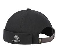 Mens Womens Docker Cap Denim Brimless Hats Beanie Worker Sailor Rolled Cuff Retro with Adjustable Cuff Harbour Lightweight Fisherman Summer Waterproof Brimless Worker Sailor Hat (Maple Leaf- Black)