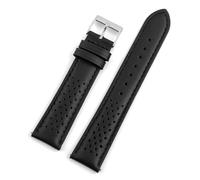 Men's/Women's Genuine Leather Perforated Strap Genuine Leather Bracelet Breathable Stainless Steel Pin Buckle Suitable For 18/19/20/21/22/24 Smart Watch Quick Replacement Wristband(Black,20mm)