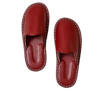 Men's Women's Genuine Leather Slippers Soft Lightweight Sole Mules Comfort Closed Toe Indoor Slippers Non-Slip Couple House Shoes For Bedroom Living Room Guests Visitor(Wine red,39/40 EU)