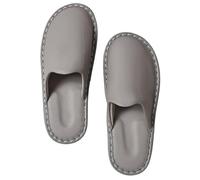 Men's Women's Genuine Leather Slippers Soft Lightweight Sole Mules Comfort Closed Toe Indoor Slippers Non-Slip Couple House Shoes For Bedroom Living Room Guests Visitor(Grey,37/38 EU)