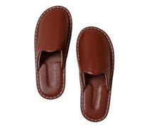 Men's Women's Genuine Leather Slippers Soft Lightweight Sole Mules Comfort Closed Toe Indoor Slippers Non-Slip Couple House Shoes For Bedroom Living Room Guests Visitor(Light brown,41/42 EU)