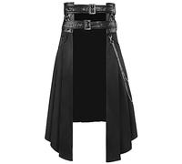 Mens Womens Gothic Skirt UK Clearance Ladies Steampunk Pleated Skirts Leather Belt Short Skirt with Pockets Open Front Punk Skirts Asymmetric Skirt Medieval Goth Maxi Skirt Halloween Fancy Dress