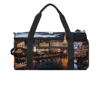 Mens Womens Gym Bag, Las Vegas Night View Print Duffle Bags,travel Gym Duffle Bag,garment Duffle Bag,gym Bag with Shoe Compartment, Las Vegas night view, One Size