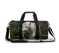 Mens Womens Gym Bag, Majestic White Bengal Tiger Print Duffle Bags,travel Gym Duffle Bag,garment Duffle Bag,gym Bag with Shoe Compartment, Majestic White Bengal Tiger, 17.7in/9in/9in