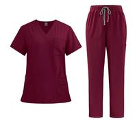 Mens Womens Hospital Doctors Scrub Trousers Top Set, Medical Doctor Uniform, Lightweight Fabric Medical Jogger Suit Slim Fit Elastic Yoga Waistband Trousers Work Wear, Beautician Surgical s