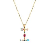 Men's Women's Initials Necklace A-Z Capital Letters Mixed Colour Gemstone Inlaid Pendant Necklace Clavicle Chain Colour-Retaining Electroplating Personality Jewellery for Her