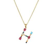 Men's Women's Initials Necklace A-Z Capital Letters Mixed Colour Gemstone Inlaid Pendant Necklace Clavicle Chain Colour-Retaining Electroplating Personality Jewellery for Her, 45, Cubic Zirconia