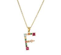 Men's Women's Initials Necklace A-Z Capital Letters Mixed Colour Gemstone Inlaid Pendant Necklace Clavicle Chain Colour-Retaining Electroplating Personality Jewellery for Her