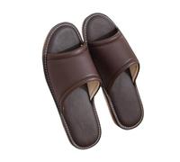 Men's Women's Luxury Genuine Leather Slippers Fashion Open Toe Flat Sandals Soft Lightweight Non-Slip House Shoes Comfort Office Bedroom Home Slippers(Dark brown,43/44 EU)