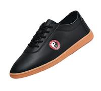 Mens Womens Martial Arts Shoes Lightweight Walking Wing Chun Sneakers Breathable Casual Soft Sole Leather Trainers,Black,5.5 UK