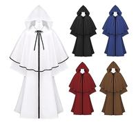 Men's Women's Medieval Hooded Robe Cloak UK Clearance Unisex Retro Gothic Victorian Frock Shawl Cape Lace-Up Poncho Long Sleeve Cloaks Solid Color Capes Halloween Cosplay Costume Party Fancy Clothes