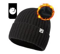 Men's Women's Merino Wool Winter Beanie Fleece Lined Knit Cap Big Heads Durable Hat for Cold Weather Warm Black X-Large XL XXL Extra Large Big Head Oversize