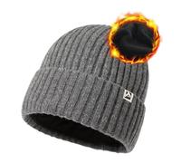 Men's Women's Merino Wool Winter Beanie Fleece Lined Knit Cap Big Heads Durable Hat for Cold Weather Warm Grey Medium/Large