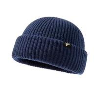 Men's Women's Navy Blue Oversized L/XL Winter Short Fisherman Beanie Merino Wool Blend Skull Watch Knit Cap Large Big Heads Durable Warm Hat Cold Weather