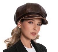 Mens Womens Newsboy Hat PU Leather Visor Beret Cap Paperboy Gatsby Hat Vintage 8 Panel Razor Baker Boy Hat L Brown