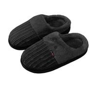 Mens Womens Plus Size Fur Slippers Slip On Winter Slippers Plush Lined Closed Mules Ribbed Top Thick Sole Slippers Home Bedroom Indoor, 01 Black, 11.5 UK