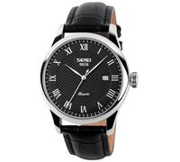 MASTOP Mens Womens Quartz Watch Roman Numeral Business Casual Fashion Analog Wrist Watch Classic Calendar Date Window 30M Waterproof Comfortable Leather Watches, Black, Quartz Watch