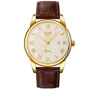 Mens Womens Quartz Watch Roman Numeral Business Casual Fashion Analog Wrist Watch Classic Calendar Date Window 30M Waterproof Comfortable Leather Watches, Gold Silver, Fashion, Classic, Vintage