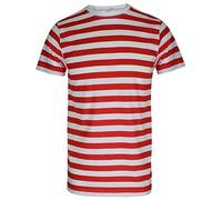 Mens Womens Red and White Stripe T-Shirt Hat Glasses Set Unisex 3 Piece Set Book Week Fancy Dress Party Outfit (T Shirt Only X-Large)