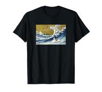 Mens Womens Retro Vintage Surfing a Wave Calico Cat Lover T-Shirt