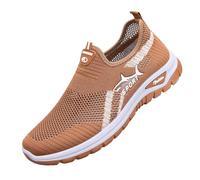 Men's Women's Running Trainers without Laces Mesh Walking Shoes Sport Summer Slip-on Soft Sneakers Leisure Sneakers with Knitted Collar and Thick Sole for Summer Travel and Daily Use, 01 Coffee, 8 UK