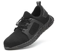 Mens Womens Safety Shoes Lightweight Steel Toe Cap Puncture Proof Anti-Static Work Shoes Wide Fit Black 10 UK