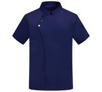 Mens Womens Short Sleeve Chef Coat Classic Mandarin Collar Multi Button Design Durable Kitchen Uniform Big and Tall Blue X-Large