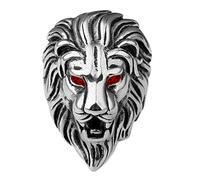 Men's & Women's Silver Lion Ring - Gothic Red-Eyed Beast Design, 6.5 UK, Sterling Silver, No Gemstone