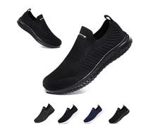 Mens Womens Slip On Trainers Casual Nordic Walking Shoes Breathable Running Shoes Nurse Work Shoes Lightweight Tennis Shoes Soft Mesh Gym Workout Sneakers Black EU39 Convert UK5.5