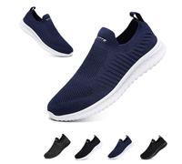 Mens Womens Slip On Trainers Casual Nordic Walking Shoes Breathable Running Shoes Nurse Work Shoes Lightweight Tennis Shoes Soft Mesh Gym Workout Sneakers Deep Blue EU37 Convert UK4
